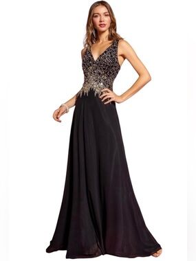 Black Maxi Gown with Beaded Bodice